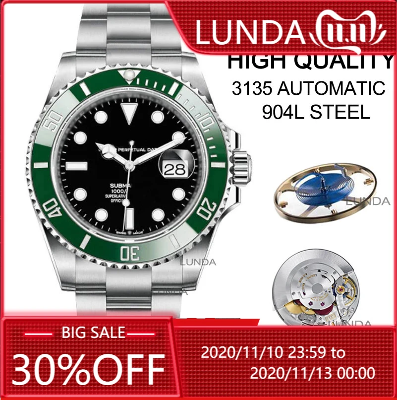 LUNDA Design Brand Luxury Men Watches Automatic Black Watch Men Stainless Steel Waterproof Business Sport Mechanical Wristwatch afbeelding