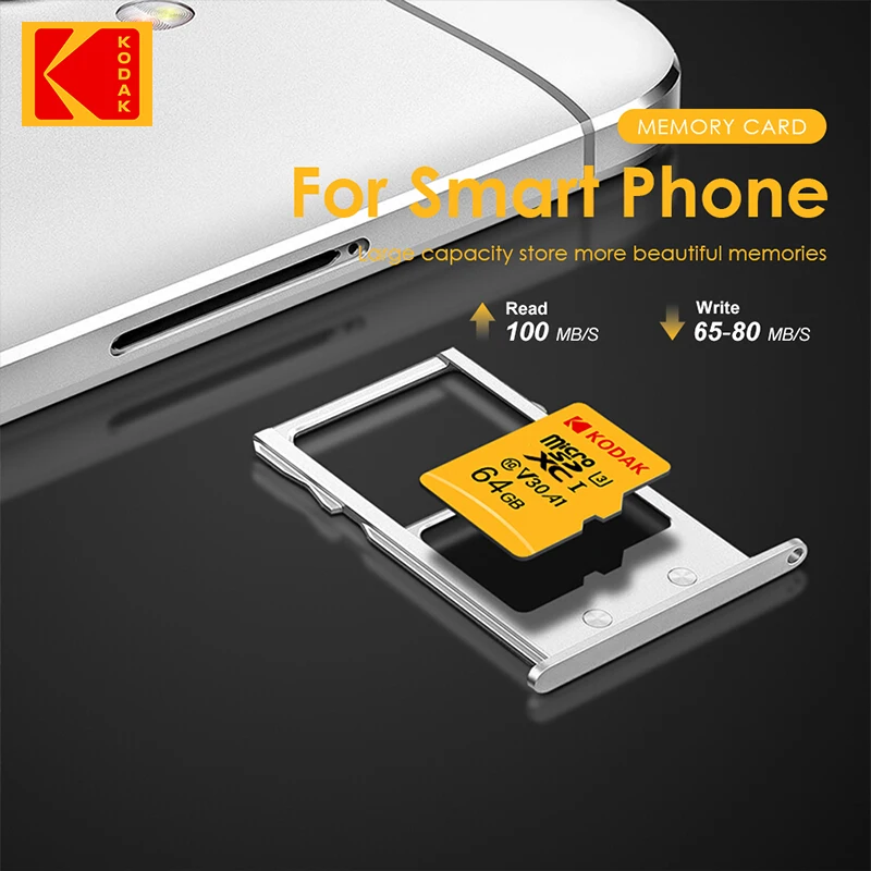 KODAK 마이크로 SD 메모리 카드, 128GB Class10 U3 UHS-I 128GB TF 카드, 4K HD SD 어댑터, 휴대폰 스마트폰 태블릿 PC용, 신제품