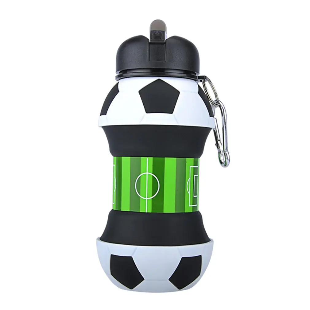 

Novelty Football Sports Water Bottle with Straw Foldable Collapsible Travel Silicone My Bottles Innovating Camping 550ml H1224