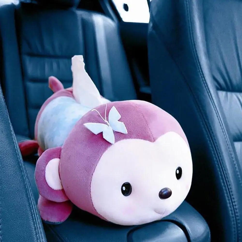 

Yfashion Universal Car Load Tissue Box Home Soft Plush Fabric Cartoon Cute Monkey Face Paper Towel Pumping Set