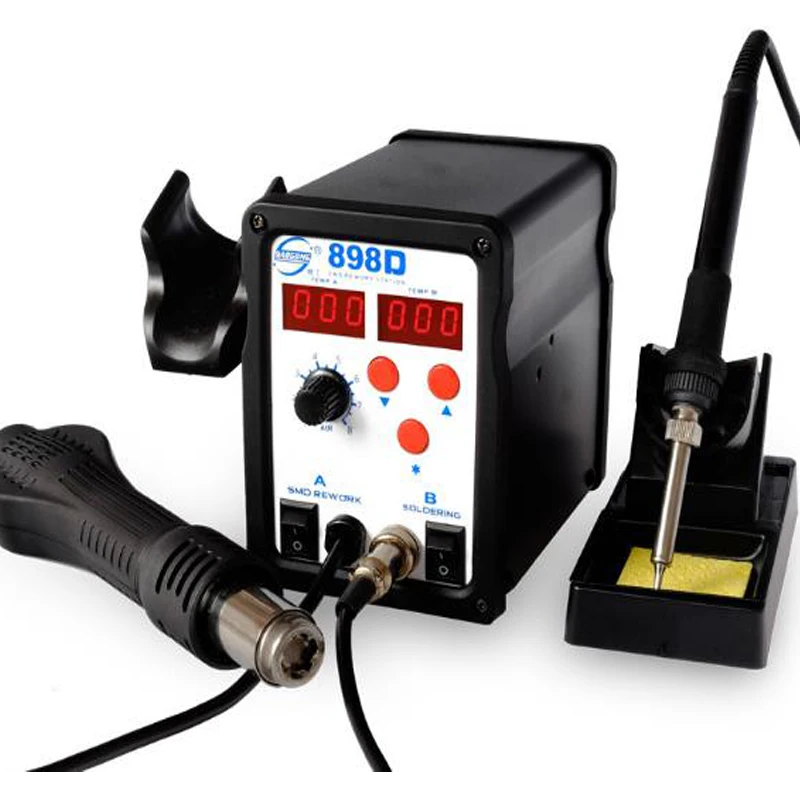 

898D Hot Air Gun 2 in 1 Desoldering Station Digital Temperature Adjustable Soldering Iron Machine For Sale