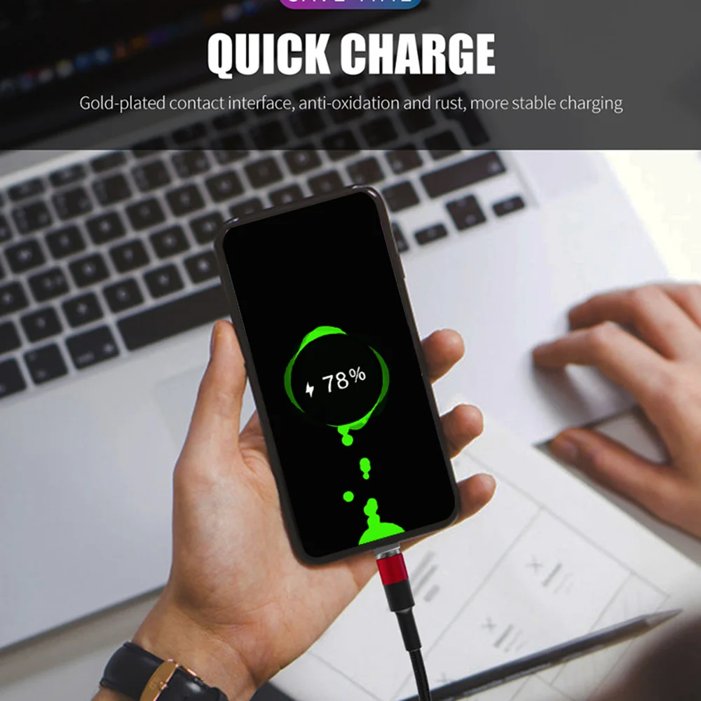 GARAS Magnetic USB Cable Adroid  Micro USB&Type C 3A Fast Charging Charger Data Cable QC3.0 Quick Charge Magnet Charger Cable
