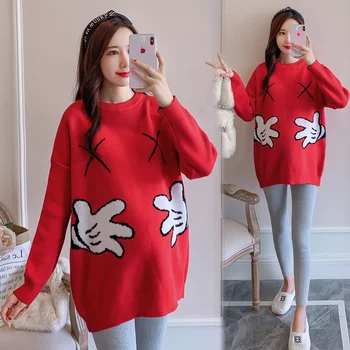 

9626# Autumn Winter Thick Warm Knitted Maternity Sweaters Clothes for Pregnant Women Cartoon Lovely Loose Pregnancy Shirt Tops