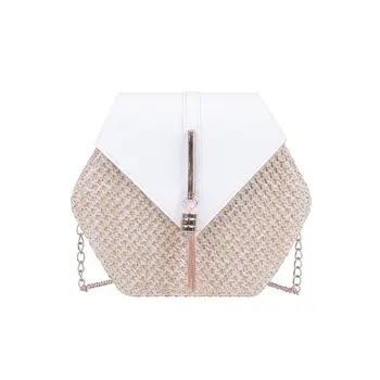 

Hexagonal Straw Woven Leather Handbag Female Summer Rattan Messenger Bag Hand-Woven Beach Ring Bohemian Shoulder Bag New Fashion