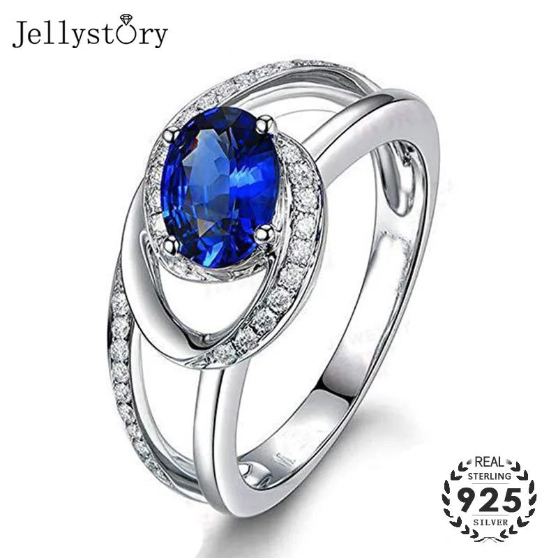 Jellystory Мода 925 Серебряное кольцо с овальной формы Сапфир циркон драгоценные камни