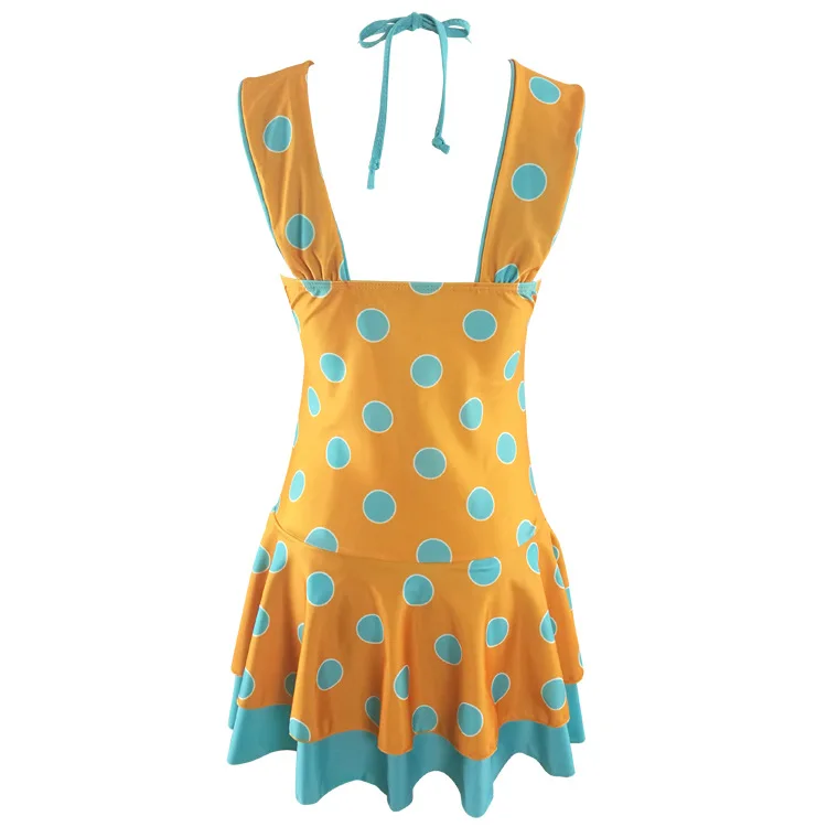 

18 Years New Style Digital Printing Orange Spot Split Type Two Piece Set Plus-sized Underwire Push up Women's High-waisted Swimm