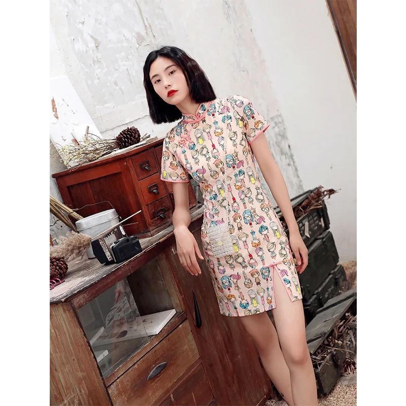 Cheongsam стиль мода Лето представление Подиум Cheongsam облегающий короткий улучшенный Cheongsam для девочек повседневная жизнь