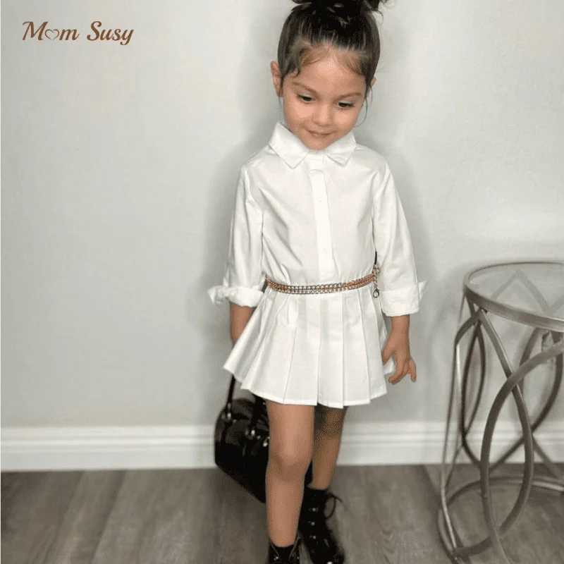 Fashion Baby Girl Cotton Shirt Dress Long Infant Toddler White Dot Pattern Blouse Summer Autumn Spring Outfit Baby Clothes 1-10Y