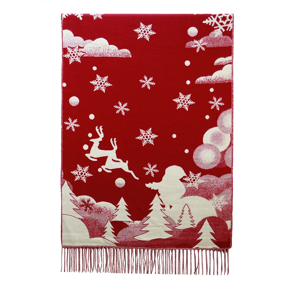 

Christmas Gifts Scarf Women Cashmere Acrylic Heavy Shawls Snowflake Deer Winter Girls 280G