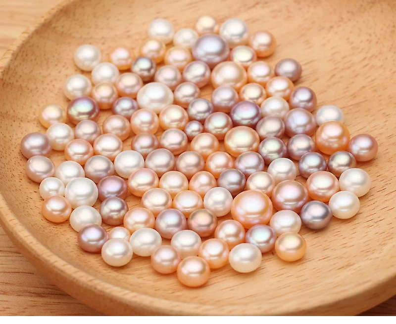 

AAA grade natural grey white pink purple half drilled cultured pearls freshwater button shape loose pearls for jewelry