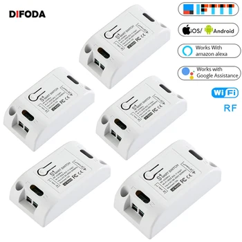 

DIFODA 5PCS RF Wifi 433MHz 10A/2200W Wireless Remote Switch ON/Off Delay Smart Home Light APP Controller For Google Home Alexa