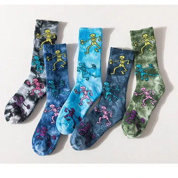 

Women Men Tie-Dye Print Trendy Socks Adult Personalized Skull Pattern Terry-loop Hosiery Sport Skateboard Terry Fashion Socks