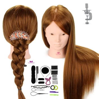 

24'' 50% Real Hair Mannequin Head For Makeup Practice With Stand Combs Set Blonde Hair Training Head Mannequins With Wigs