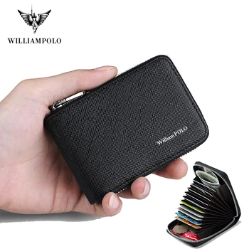 

WILLIAMPOLO Leather Card Holder Men Credit Card Wallet Cowhide Card Zipper Men's Purse Zipper Wallet For Men Coin Purse #185143