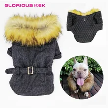 Роскошный натуральный мех ошейник одежда для собак Зимняя Теплая стеганая собачья куртка для маленьких собак шерстяная утепленная куртка для собак с поясом для волос