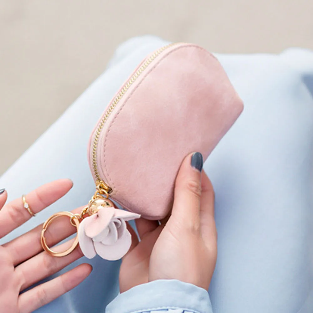 

Women Mini Coin Purse Small Wallet Suede Credit Card ID Holder Key Ring Organizer Ladies Change Clutch Bags Zipper Luxury Purse