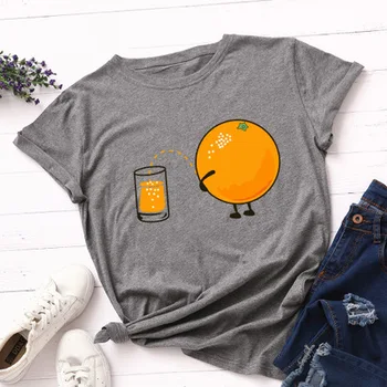

Funny Orange T-shirt Women Fashion Harajuku Fruit Basic Tops Casual Tees Summer Oversized Print Cotton Tshirt Womens Clothing