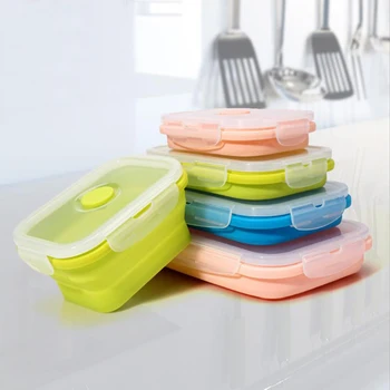 

Collapsible Silicone box storage Container Portable Microwave Home Kitchen Leak-proof Food airtight container set Eco-Friendly