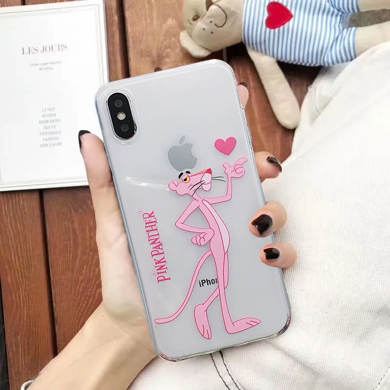 Прозрачный чехол GYKZ с изображением розовой Пантеры для iPhone XS MAX XR 11 Pro X 7 8 6 6s Plus