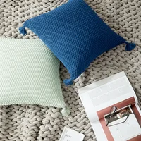 Pure Color Cotton Tassel Cushion Cover Beige Blue Modern Minimalist Style Home Decoration Accessories Hug Pillowcase 45x45cm