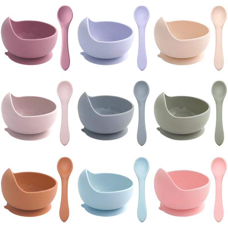 Soft Silicone Baby Feeding Bowl Children's tableware Waterproof Spoon