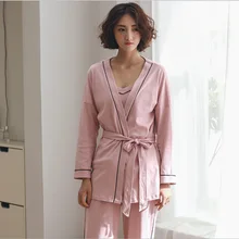 3 комплекта халатов, платья, комплекты для женщин, осенне-зимние пары, хлопковые с длинными рукавами, японские кимоно, хлопоковый домашний костюм, одежда для сна