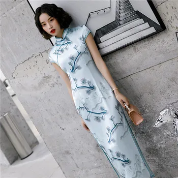 

Women Vintage Qipao Satin Large Size 3XL 4XL Chinese Traditional Cheongsam Elegant Print Formal Party Dress Sexy Vestidos