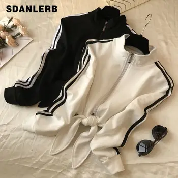 

2019 New Autumn Sports Coat Student Girls Zipper Hoodie Shirts Women High Collar Leisure Short Jackets Womens High Waist Coat