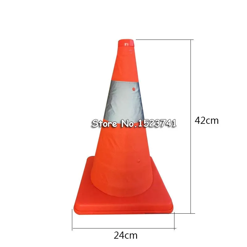 42cm Folding Road Safety Warning Sign Traffic Cone Orange Reflective Tape Support