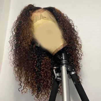 

BIB #30 Kinky Curly Short Bob Wig Ombre Color 4x4 Lace Closure Wig 150% Lace Front Human Hair Wigs For Women Remy Brazilian Hair