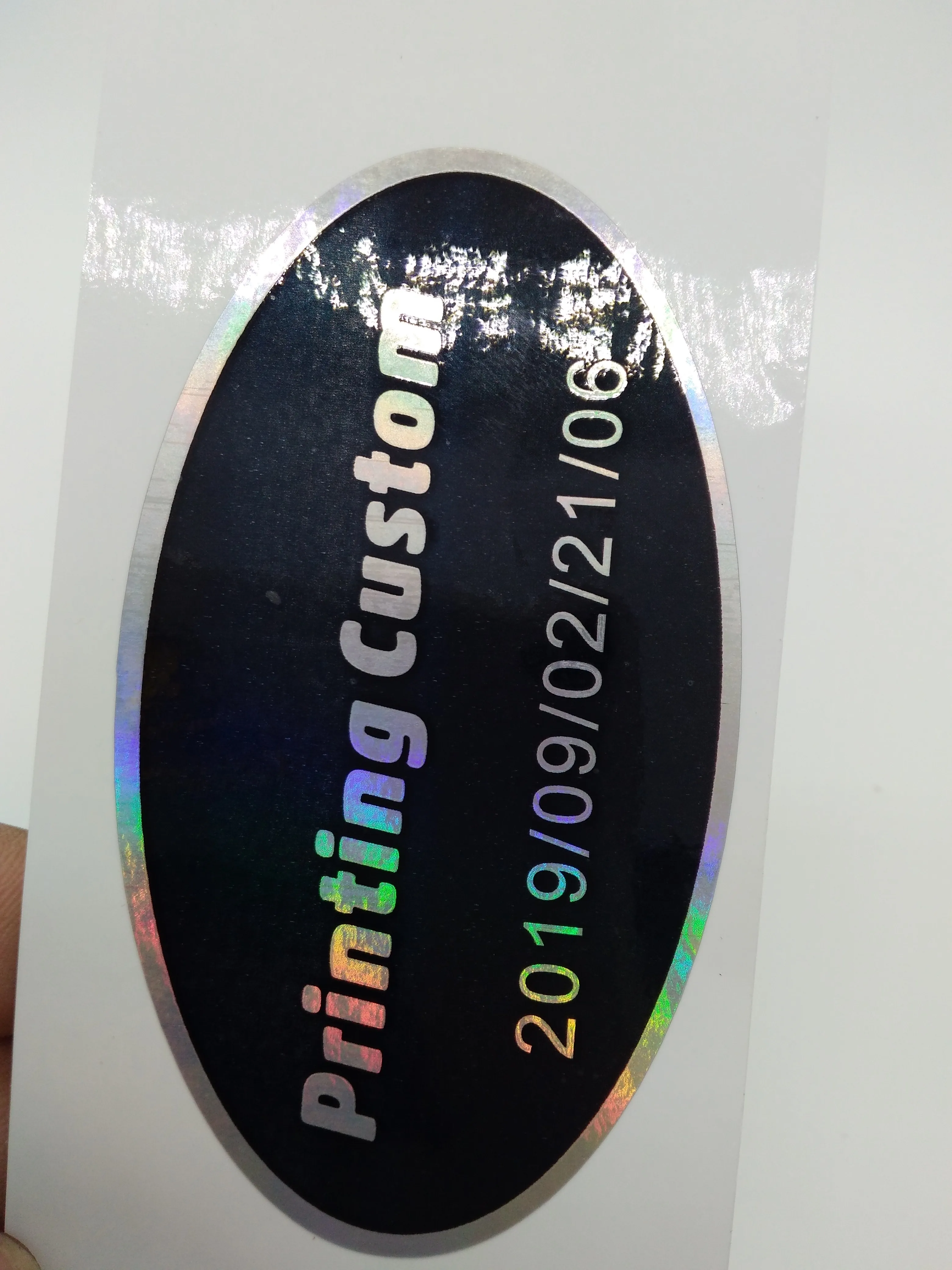 

48x15mm transparent PVC sticker printing /print lasersilver hologram foil stamping