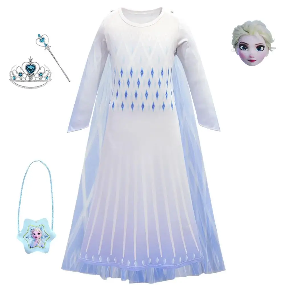 Снежная Королева Анна Эльза 2 шт. Бандажное платье карнавальный костюм на Рождество Косплэй с длинным рукавом с изображением принцессы Эльзы детское платье для девочек, платья для девочек