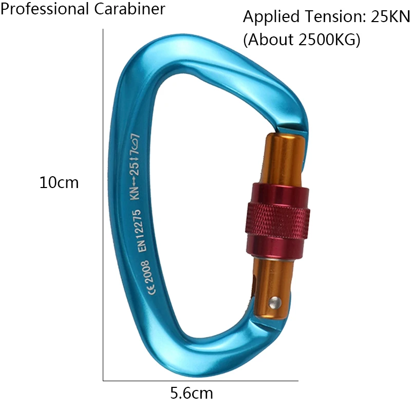 25KN Professional Climbing Carabiner D Shape Aviation Aluminum Safety Lock Outdoor Climbing Ascend Mountaineering Equipment climbing carabiner