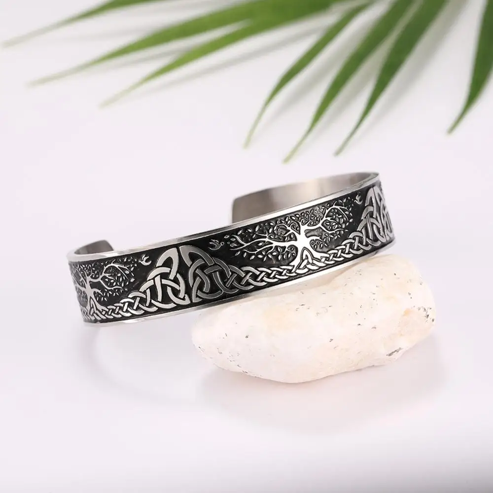 Viking Bangles Endless Love Knots Tree of Life Birds 316L Stainless Steel Cuff Magnetic Bangle Therapy Health Men Jewelery