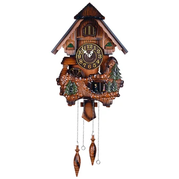 

Wood Cuckoo Clock Mechanism Bird Living Room Pendulum Clock Wall Bell Garden Modern Bedroom Decor Gift Bathroom Clock Scenic BA1