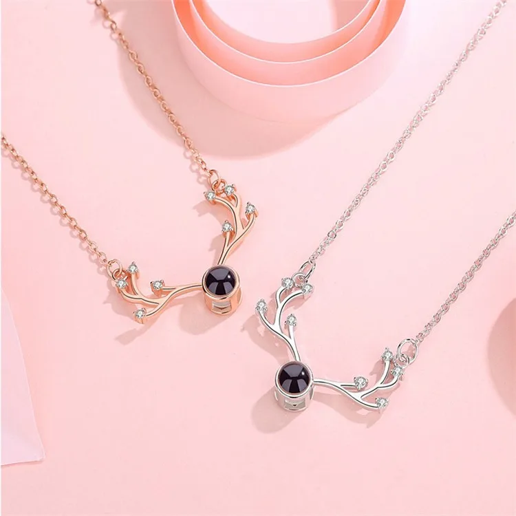 

Online Celebrity Memory Necklace 100 Kind Language I Love You Deer You Angel Antlers Projection Women's Douyin Celebrity Style