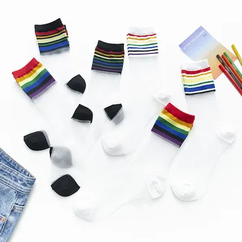 

Women Socks Fashion Sheer Mesh Glass Silk Socks Ultrathin Transparent Crystal Lace Fabulous Elastic Summer Ankle Sock 2020 New