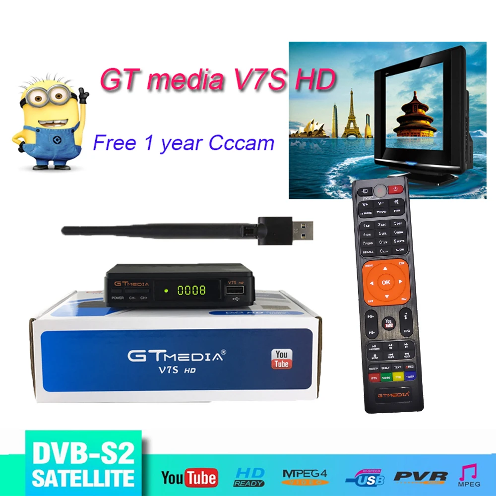 

Freesat V7S HD Satellite Receiver Freesat V7 Support CCCams Newcamd PowerVu Biss WiFi 3G Youtube USB PVR GTMedia V7S HD DVB-S2