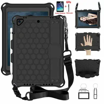 

For iPad 9.7 2018 2017 Case Honeycomb Stand Handle Kid cover For iPad 5 6 Air 1 2 Pro 9.7 Case with Pen slot shoulder strap+Film