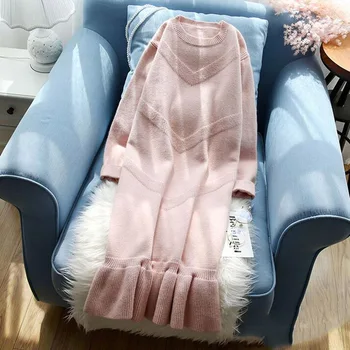 

SEDUTMO Winter Knitted Sweater Dress Women Warm Thick Dresses Tunic Sexy Long Sleeve Vintage Casual Party Dress ED880