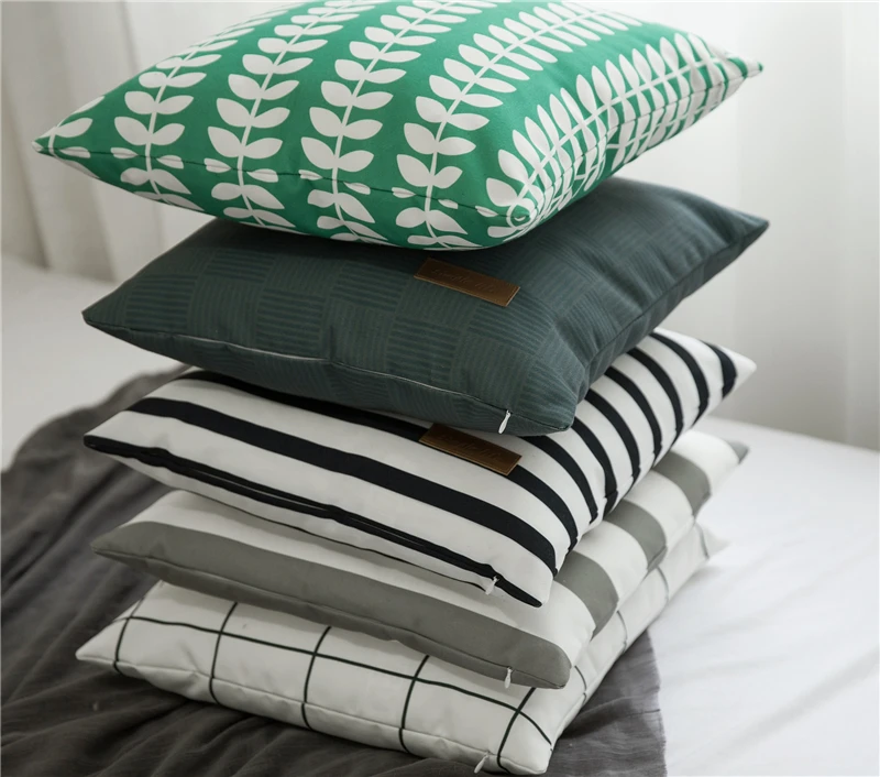 Nordic Literature Modern Pillow Cover Simple Canvas Stripe Lattice Printed Cushion Cover Home Bay Window Sofa Decoration 45x45