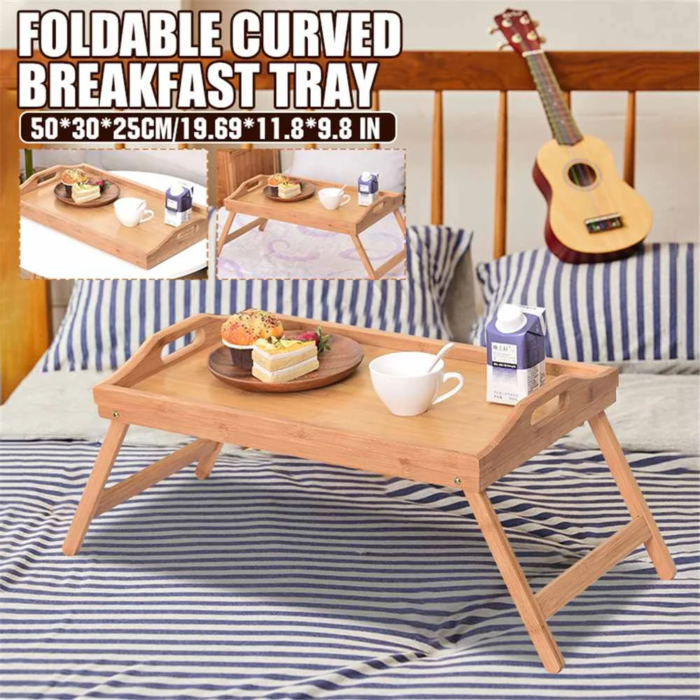 Home Bamboo Wood Bed Tray Portable Folding Laptop Desk Tea Food Serving Table Folding Leg Laptop Desk On The Bed