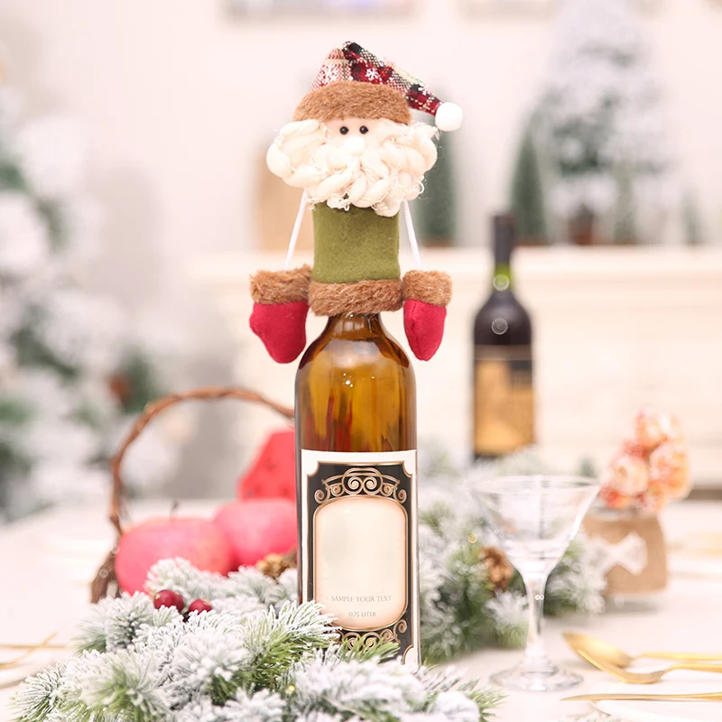 Милый Рождественский Декор Мультфильм Санта Клаус Снеговик Олень бутылка вина