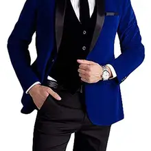Мужской Королевский синий костюм на одной пуговице, бархатные свадебные костюмы, смокинги для жениха, костюм из трех предметов(пиджак+ жилет+ брюки