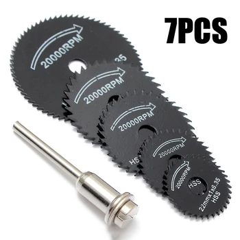 

7pcs/Set HSS Mini Circular Saw Blade Woodworking Cutting Discs Drill For Rotary Tools Metal Cutter Power Tool Mandrel Set