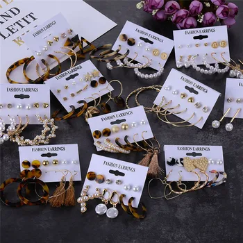 

Fashion Acrylic Earrings Set For Women Bohemian Geometric Flower Heart Crystal Long Tassel Earrings 2019 Brincos DIY Jewelry