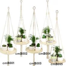 

Flower Pot Woven Hanging Basket Wood Net Bag Cotton Rope Wood Ring Type Plant Fresh Gardening Decoration