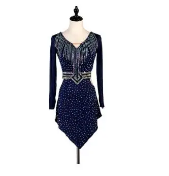 Women Latin Competition Dance Skirt Long Sleeve Latin Dancing Dress Adult Standard Rumba Samba Latin Diamond Dance Skirt - Цвет: Многоцветный