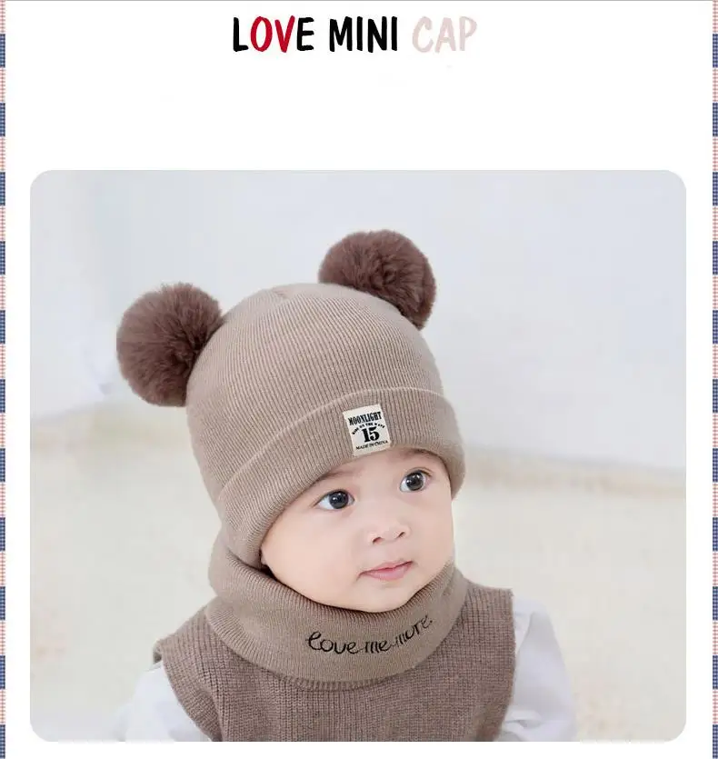new hat scarf autumn and winter baby hat boys and girls hair ball hat O collar scarf winter warm knitted beanie hat scarf s