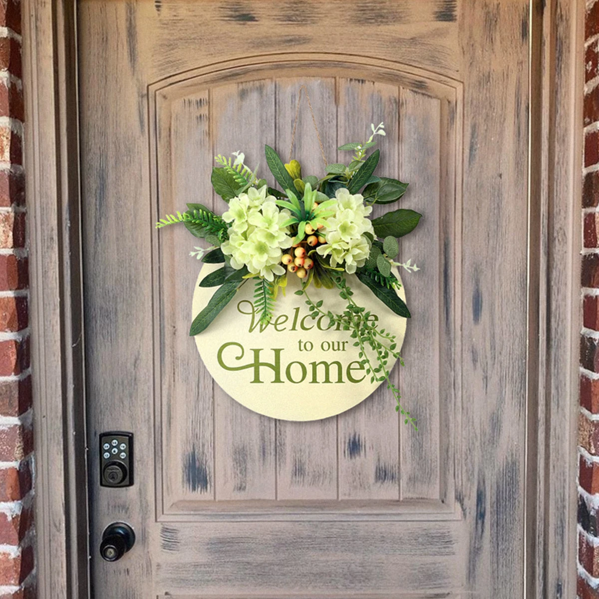 

Welcome Round Wreath Sign Front Door Hanger With Bow Round Outdoor Hanging Vertical Plate Gallery Decor Wedding Home Decoration
